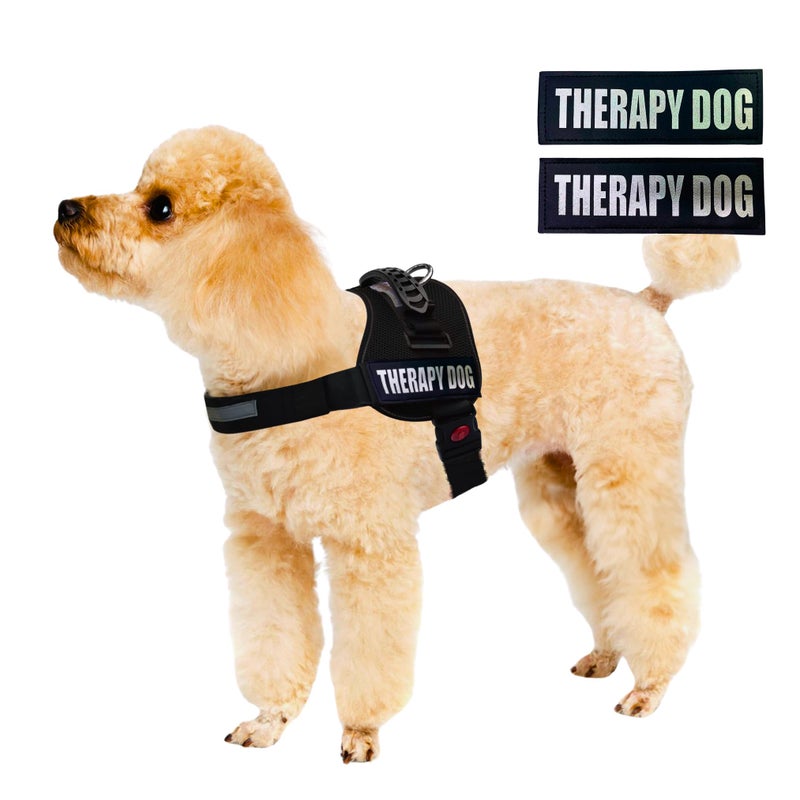 Albcorp Reflective Therapy Dog Vest Harness, Woven Nylon, Adjustable Service Animal Jacket, with 2 Hook and Loop Therapy Dog Removable Patches. Black, XXS - Image 2
